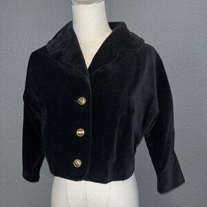Vintage KORET OF CALIFORNIA Black Corduroy Bolero 3/4 Sleeve Jacket -Made in USA
